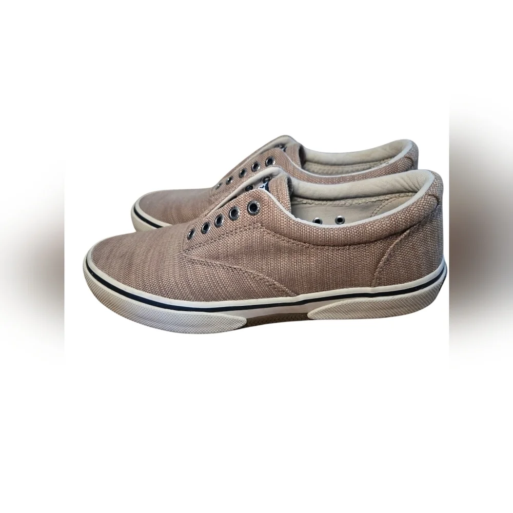 Sperry Topsider Tan Canvas Men's Boat Shoes Size 8 No Laces
